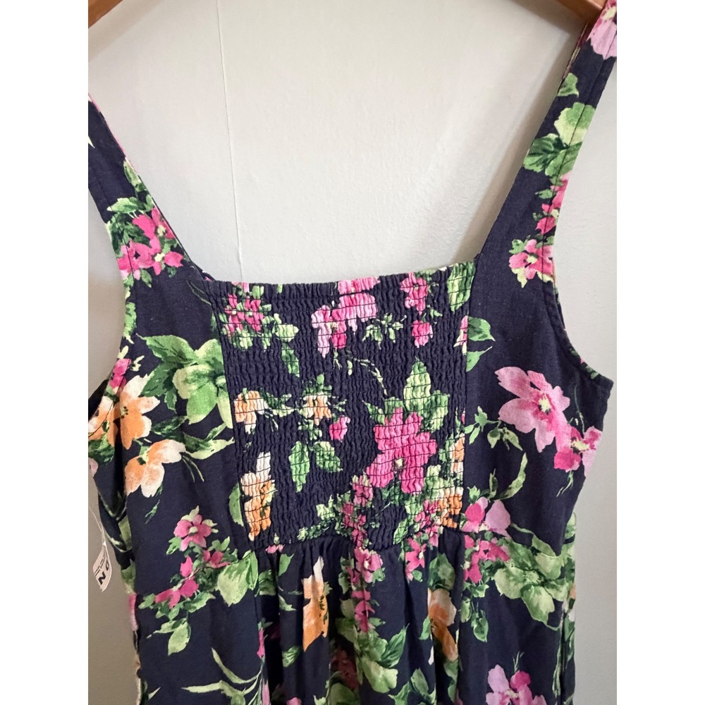 Long floral linen blend Lagenlook maxi boho dress. beachy coastal flowy medium - Picture 2 of 10